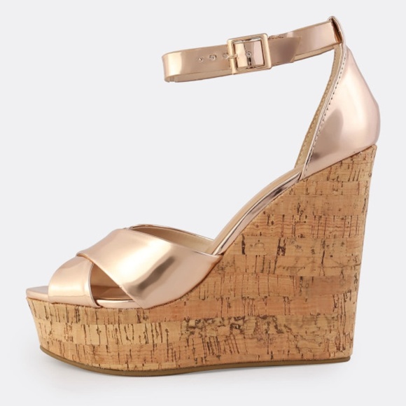 BAMBOO Shoes - Bamboo Metallic Platform Cork Wedges heels shoes